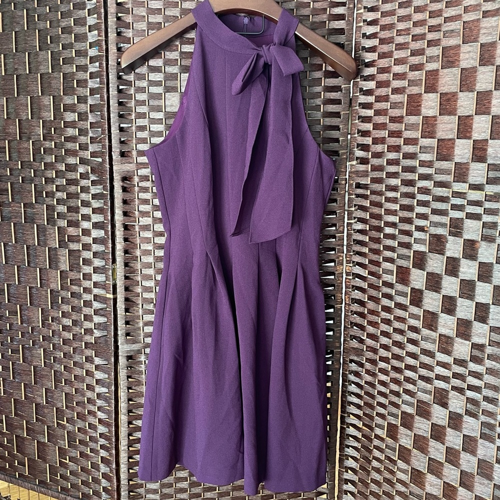 Vince Comuto Plum Bow Neck Halter Dress with Flared Skirt - Womens Size 14
